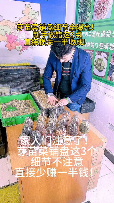 芽苗菜铺盘的3个致命细节，你中招了吗？
⚠️ 密度过大：根部缺氧发霉
⚠️ 铺盘不平：浇水不均匀
⚠️ 不预发芽：成活率暴跌30%
我把这些血泪教训整理成3步清单，新手照做少走弯路！
你铺盘时遇到过哪